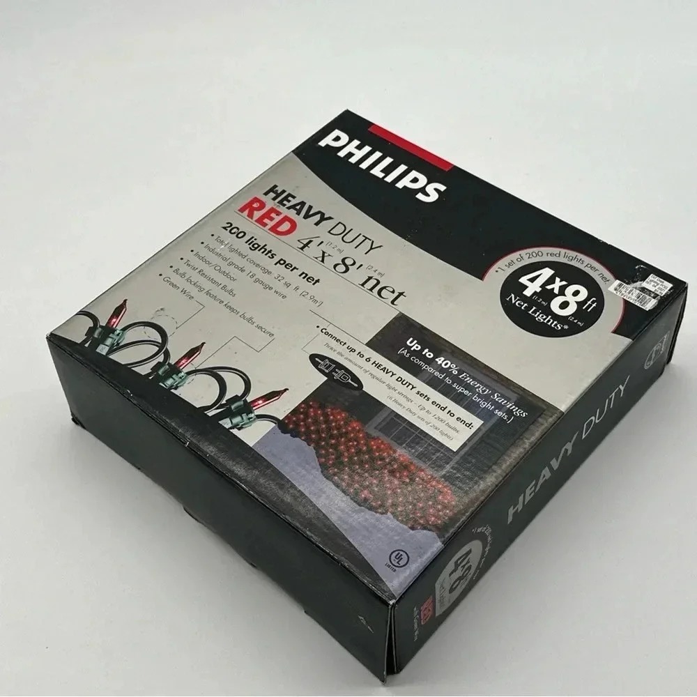 Philips 200ct‎ Christmas Incandescent Heavy Duty Net String Lights RED NEW Xmas - Picture 4 of 4